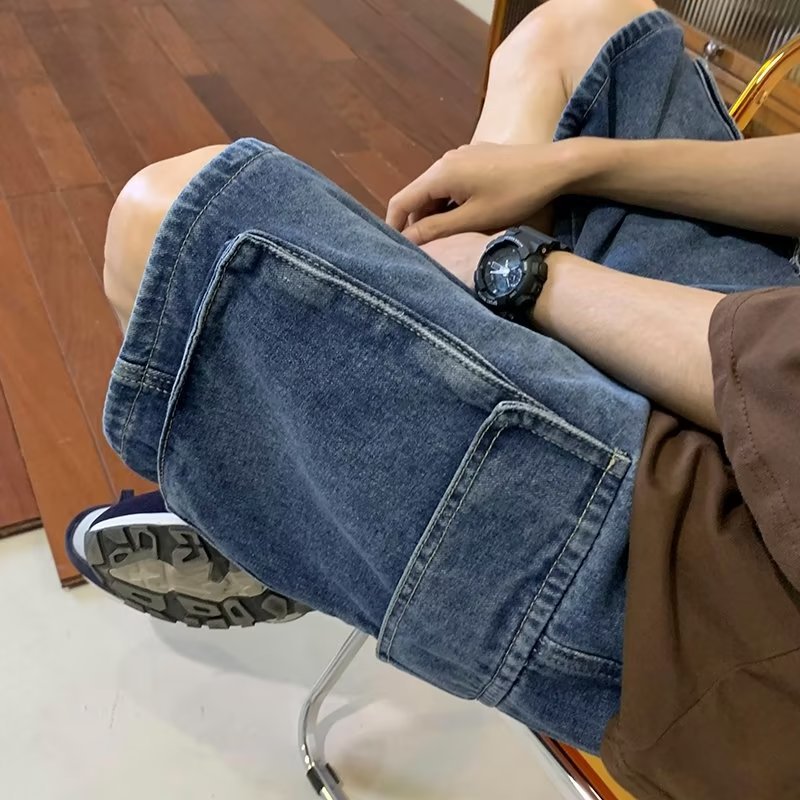 Shorts da lavoro in denim da uomo Valstrend, pantaloncini moda in jeans con tasche e rifiniture robuste, vestibilità comoda e stile casual