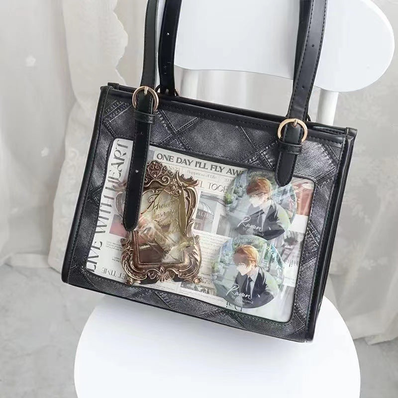 Borsa portatile grande Valstrend in forma di rombo, capiente e adatta a tutti i look, con design versatile in jeans.