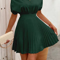 Vestito elegante verde Valstrend per donna con maniche a pipistrello, scollo a V, vita stretta e orlo arricciato, perfetto per primavera estate.