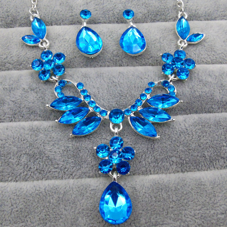 Set di gioielli da sposa Valstrend con collana e orecchini in lega con zirconi, stile elegante per matrimoni e occasioni speciali.