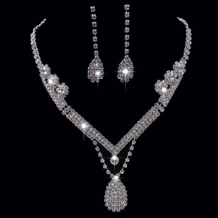 Set di collana e orecchini da sposa a goccia d'acqua in stile europeo e statunitense, con dettagli eleganti e raffinati.