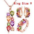 Set di gioielli in zirconio lucido con collana, orecchini e anello in oro ipoallergenico, eleganti e brillanti.