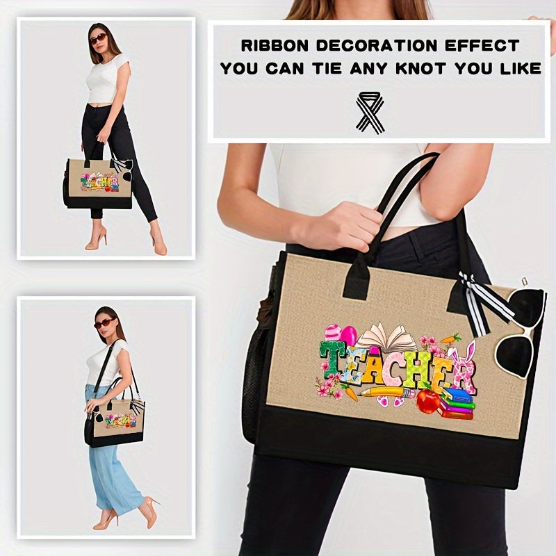 Set di 2 borse tote e pochette in canvas leggera e resistente, ideali per insegnanti, viaggio o spiaggia, con design accademico.