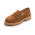 Scarpe loafer donna Valstrend in pelle bovina opaca stile British con tacco chunky e piattaforma, slip-on retrò comode e casual.