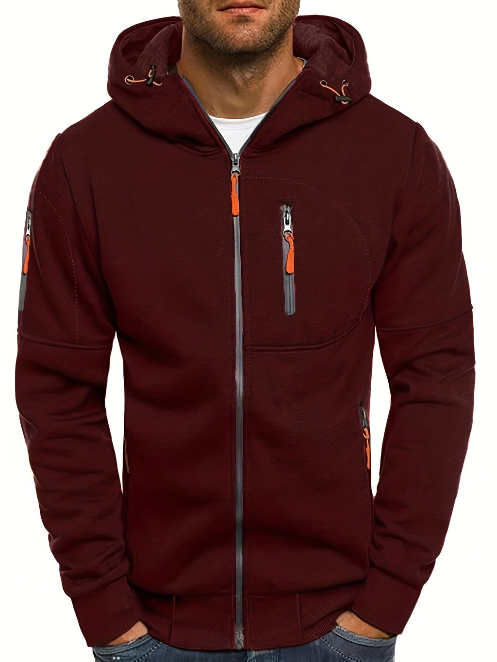 Giacca con cappuccio da uomo Valstrend, giacca sportiva a manica lunga con zip, ideale per primavera e autunno.