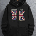 Felpa con cappuccio Valstrend, stampa dell'alfabeto Union Jack di Londra, maniche lunghe, tasca kangaroo, cotone elasticizzato.