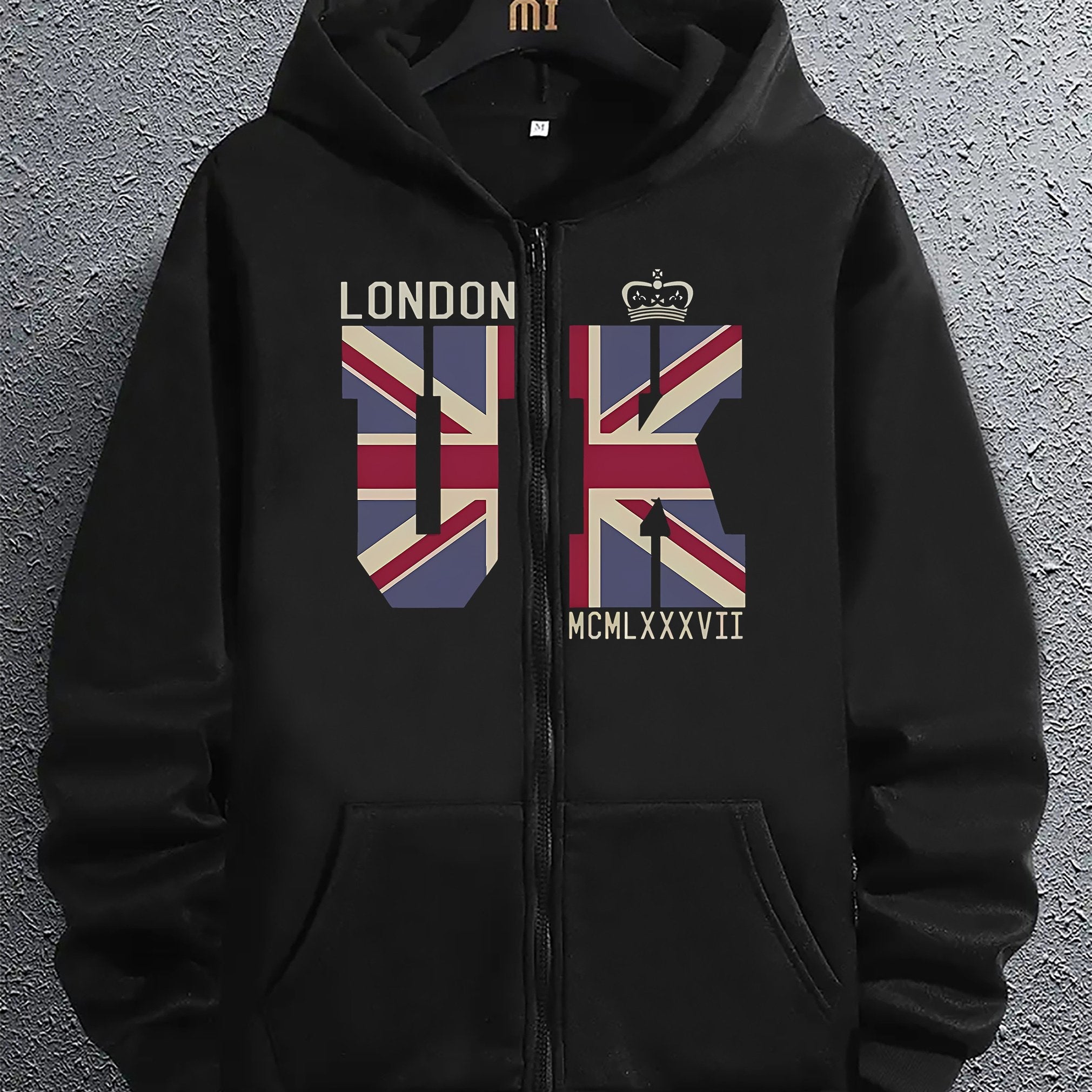 Felpa con cappuccio Valstrend, stampa dell'alfabeto Union Jack di Londra, maniche lunghe, tasca kangaroo, cotone elasticizzato.