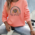 Elegant Women's Sweatshirt with Geometric Rainbow and Heart Design, Polyester Knit Fabric, Round Neck, Fashion Print Hoodie for All Seasons
