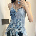 Top slim con scollo a V, stile Hot Girl, con volant e senza maniche, vestito femminile Valstrend, taglia S, moda estiva.