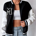 Giacca bomber con lettere a contrasto, zip, spalle scese e blocchi di colore, giacca casual donna Valstrend.