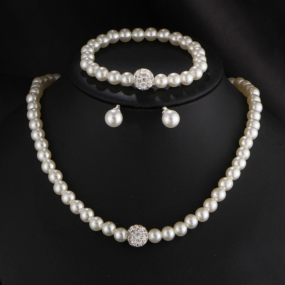 Set di gioielli da sposa Valstrend con collana, orecchini, bracciale e collana con perle e diamanti, elegante e coordinato.