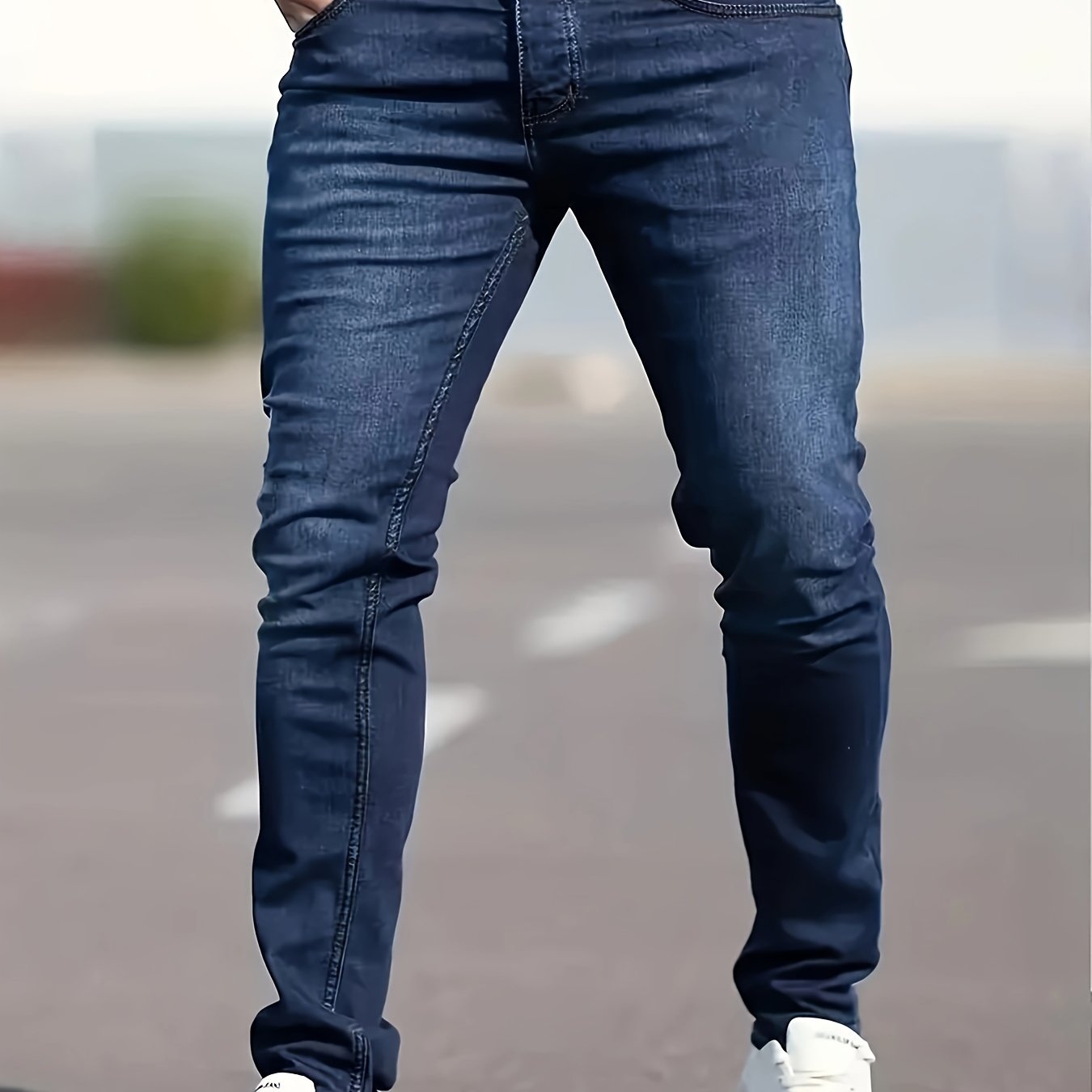 Pantaloni jeans slim fit da uomo Valstrend, design classico e versatile, adatti per tutte le stagioni, in denim blu.