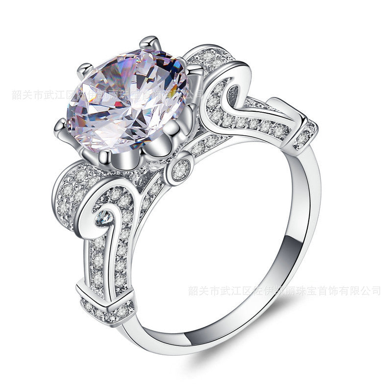 Anello da impegno Valstrend con zirconi AAA dorati, dettagli micro-inseriti, stile moda lusso e tendenza nel commercio estero.