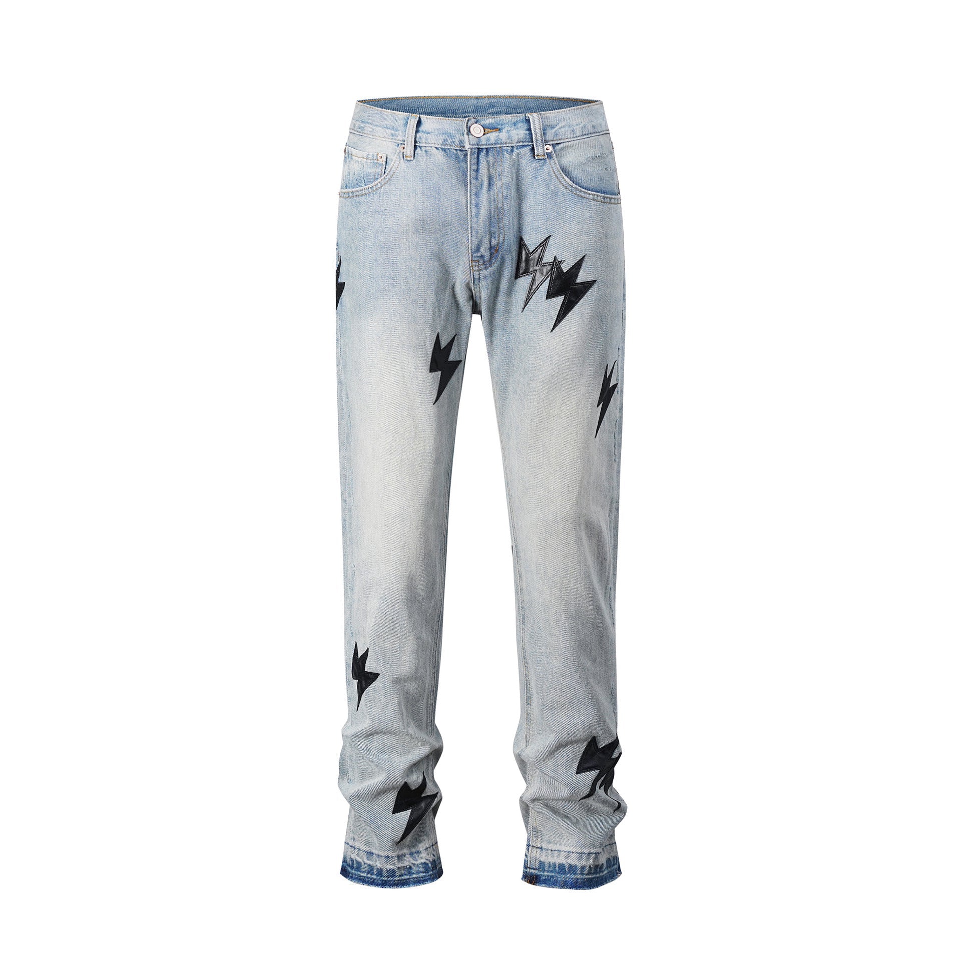 Jeans baggy in pelle Lightning con etichetta tridimensionale, stile europeo e americano, per uomo e donna, marca Valstrend.