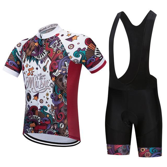 Set da ciclismo Valstrend Music con maglia e pantaloncini, abbigliamento sportivo per bicicletta, in tessuto tecnico e colorato
