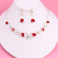 Collana e orecchini con rose rosse chiare in stile coreano, accessori per sposa, in metallo lucido, da Valstrend shop
