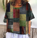 Maglietta casual femminile Valstrend con stampa colorata, maniche corte e motivo alla moda, ideale per look estivi e quotidiani.
