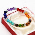 Bracciale Reiki in argento antico con pietre naturali agata e cristalli colorati, sette chakra, per yoga e meditazione.