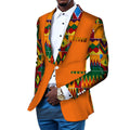 Completo casual da uomo africano Valstrend in cotone stampato, con giacca e pantaloni in tessuto colorato e dettagli tradizionali.