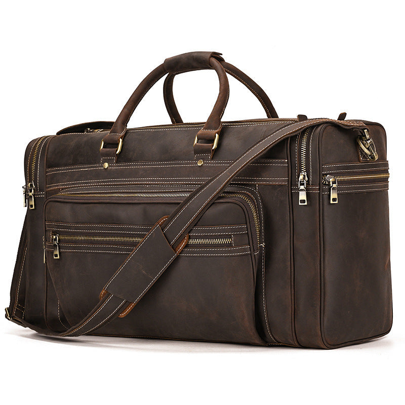 Grande borsa da viaggio in pelle Crazy Horse retrò di Valstrend, ampia capacità, stile vintage e robusto per viaggi.