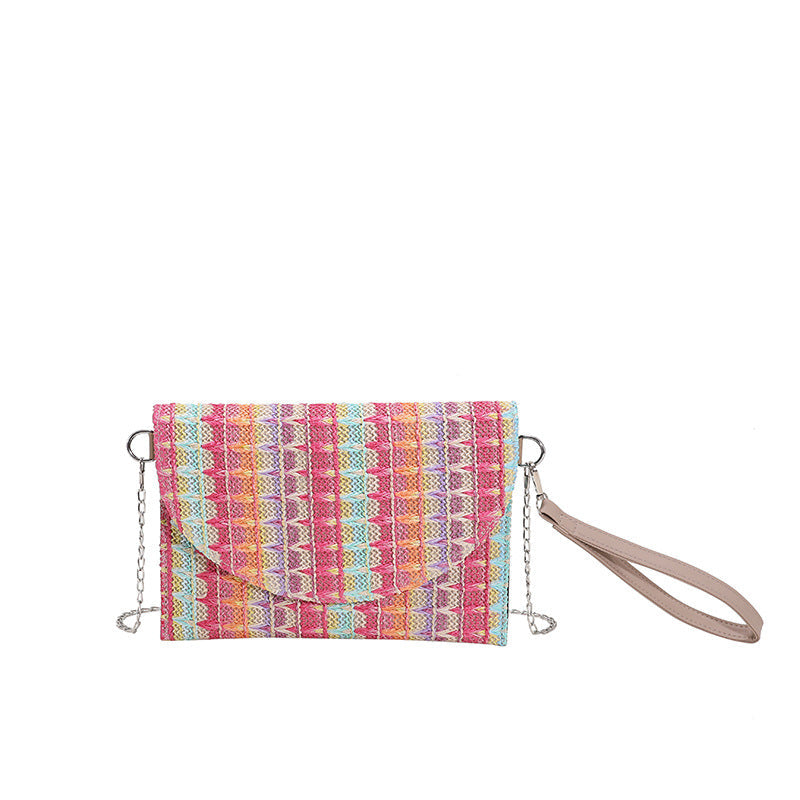 Borsa etnica casual in tessuto con manico in pelle, stile femminile e originale, di marca Valstrend Shop, vista frontale