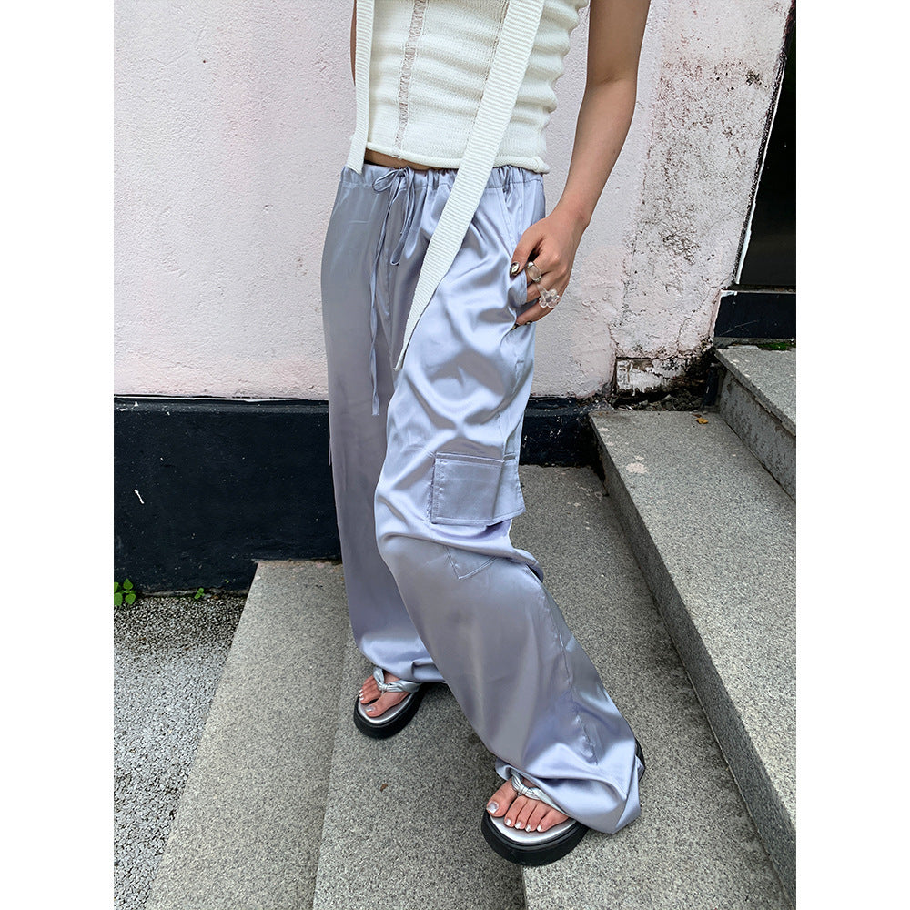 Women's Casual Pants With Drawstring Elastic-waist Straight-leg Pants