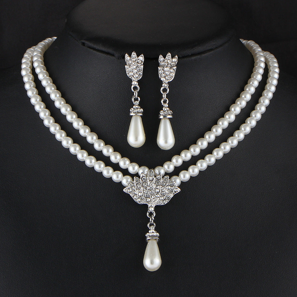 Set di collana da matrimonio con perle, cristalli e diamanti, collana corta da collare con dettagli eleganti, di Valstrend shop