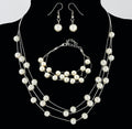 Set di gioielli da sposa e damigella con collana, bracciale e orecchini in mesh con perle, elegante e ideale per matrimonio.