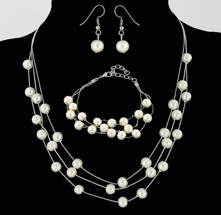 Set di gioielli da sposa e damigella con collana, bracciale e orecchini in mesh con perle, elegante e ideale per matrimonio.