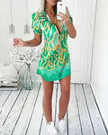 Lapel Print Shirt Dress For Women