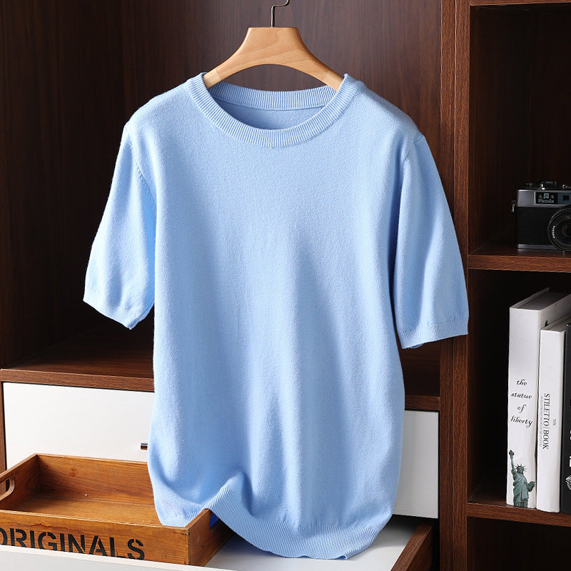 T-shirt da uomo Valstrend, manica corta estiva, girocollo sottile, casual e leggero, in tessuto a maglia colorato.