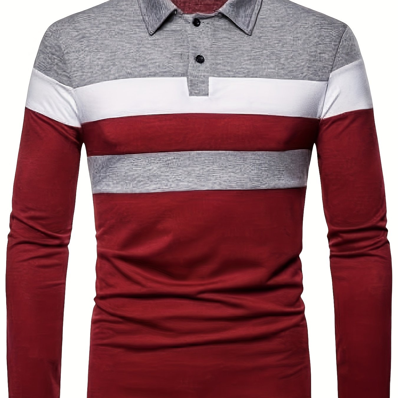 Men's Color Matching Golf Shirt, Casual Breathable Lapel Half Button Long Sleeve Shirt For Business Activities