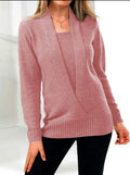 Maglione corto a maniche lunghe e scollo a V, color solid color, stile fake due pezzi, marca Valstrend per autunno e inverno