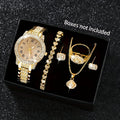 Orologio da donna di lusso Valstrend con set di gioielli, cassa rotonda, dettagli cristallo, cinturino in lega, display analogico.