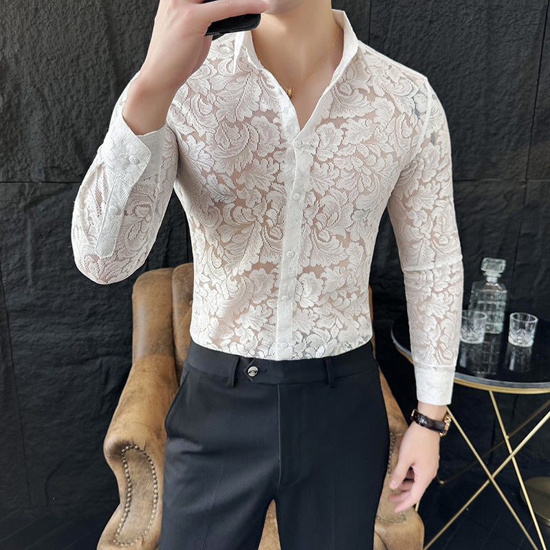 Camicia a maniche lunghe Valstrend, primavera e estate, in poliestere a rete per uomo, stile leggero e traspirante.