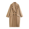 Cappotto femminile europeo e americano Valstrend, stile elegante, in tessuto caldo con zip e tasche, vista frontale.