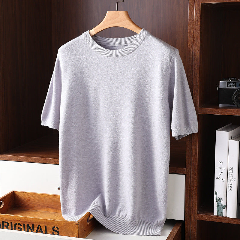T-shirt estivo da uomo Valstrend, manica corta, collo rotondo, tessuto sottile, stile casual e leggero in maglia.