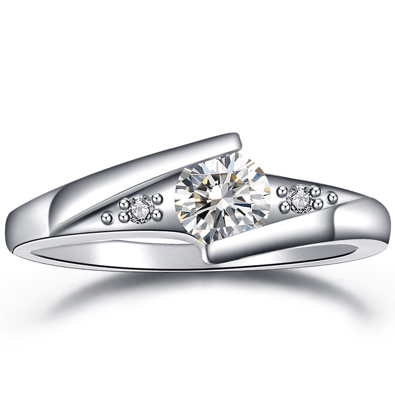 Anello da sposa europeo e americano, argento con placcatura in zirconia bianca, design elegante e alla moda, gioiello da matrimonio.