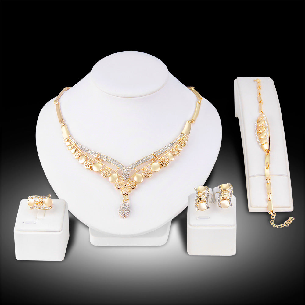 Set di gioielli esagerati da donna con bracciali, collane e orecchini in stile europeo e americano, ideale per spose e occasioni speciali.