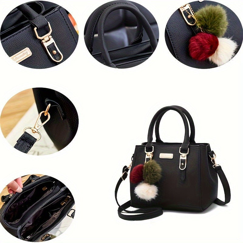 Borsa a tracolla donna Valstrend in ecopelle con charm pom-pom e tracolla staccabile, colore solido e versatile.