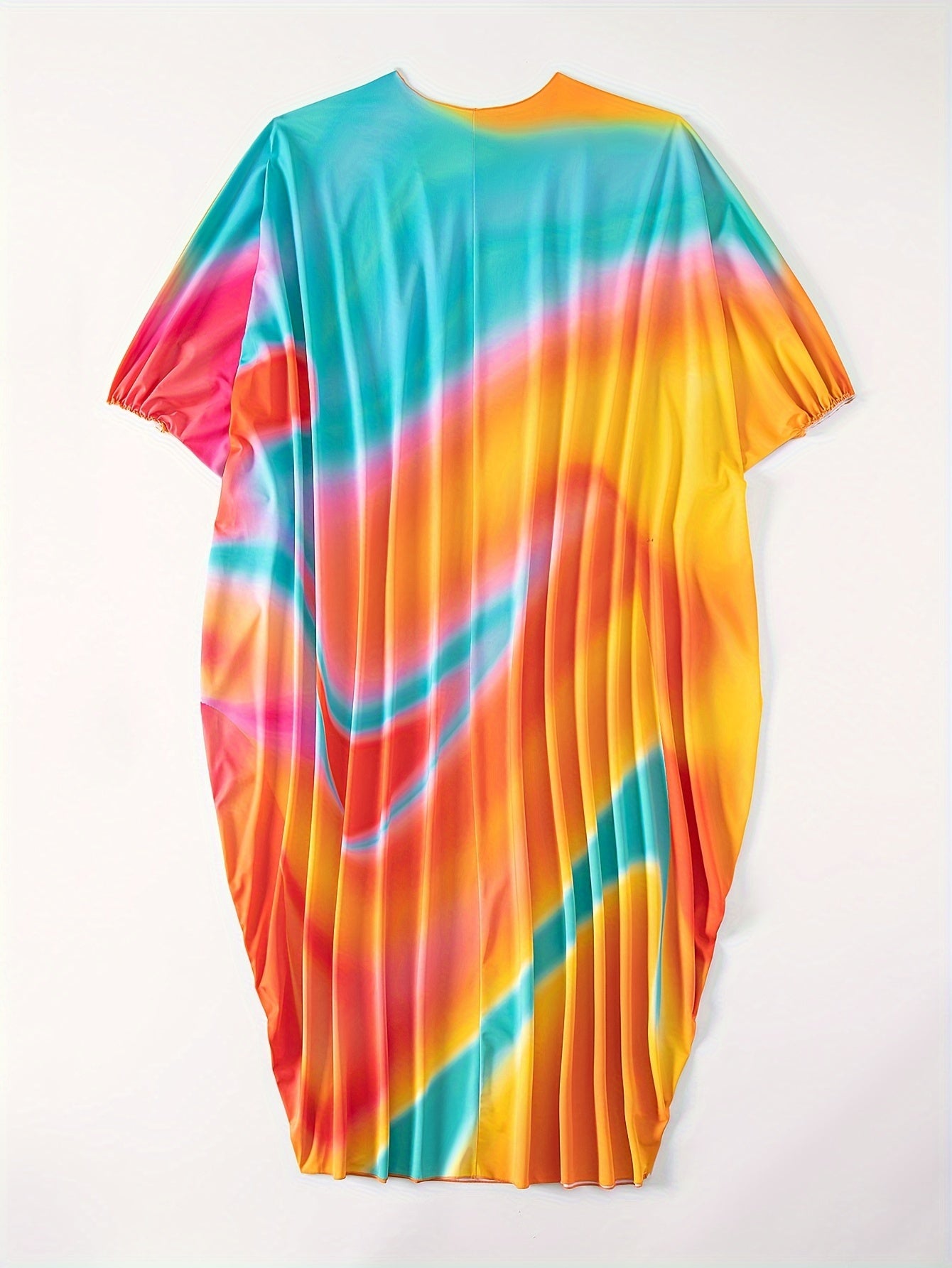 Maxi dress da donna Valstrend, copricostume elegante a maniche a batwing, stampa ombre colorata e scollatura rotonda.