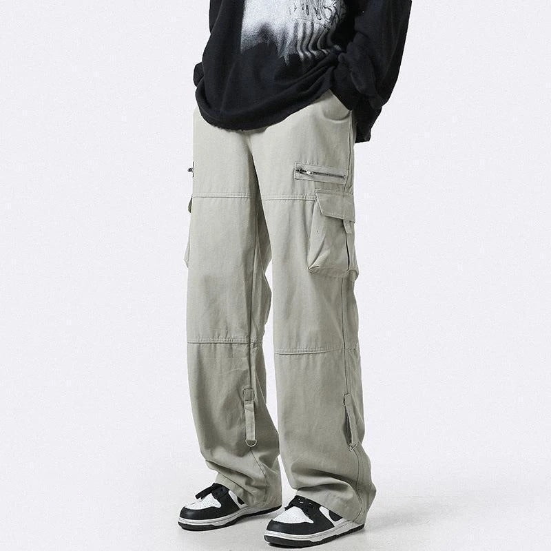 Light Green Multi-pocket Cargo Straight Loose Casual Niche Zipper Mop Pants
