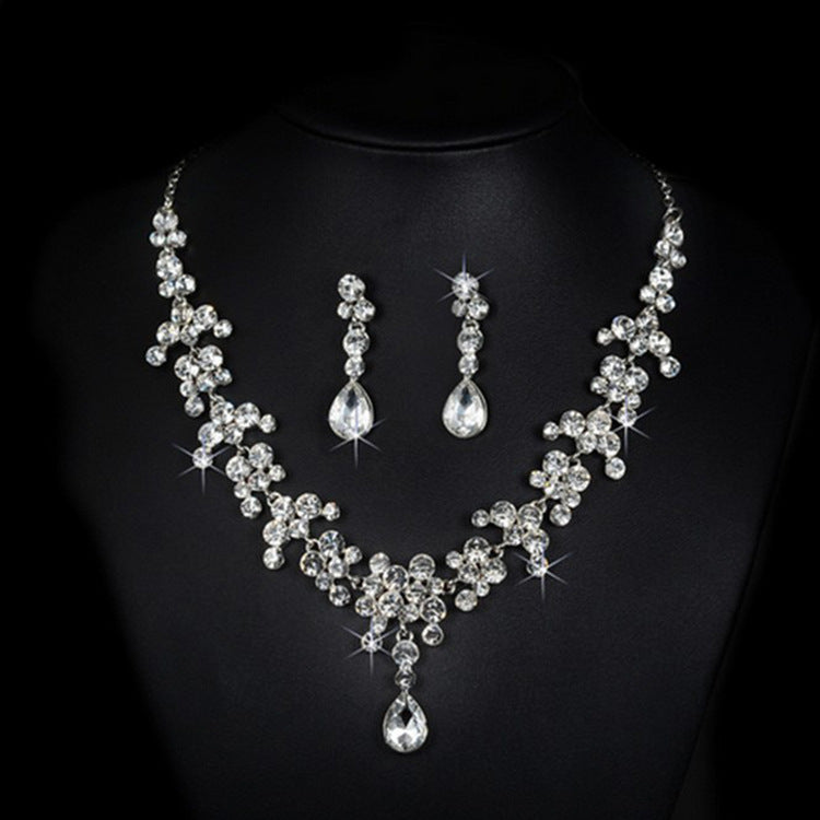Set di collana e orecchini da sposa coreani con diamanti, accessori nuziali femminili, stile elegante e raffinato.