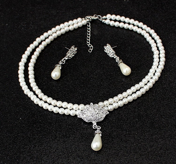 Set di gioielli da sposa con collana e orecchini in perle, cristallo e diamanti, stile europeo e americano, marca Valstrend.