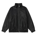 Solid Color Five-pointed Star Pu Shuai Stand Collar Zipper Leather Coat