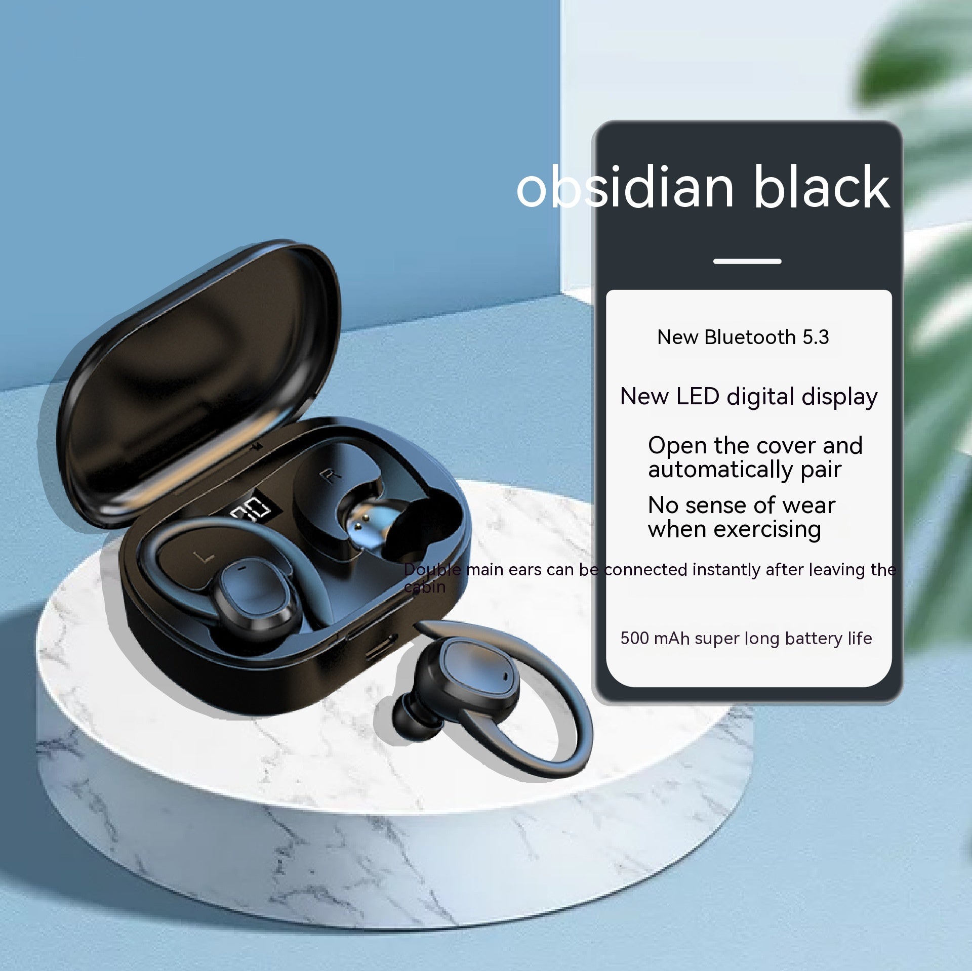 Auricolari sportivi wireless Valstrend con gancio per l'orecchio e design leggero, ideali per allenamenti e attività fisiche.