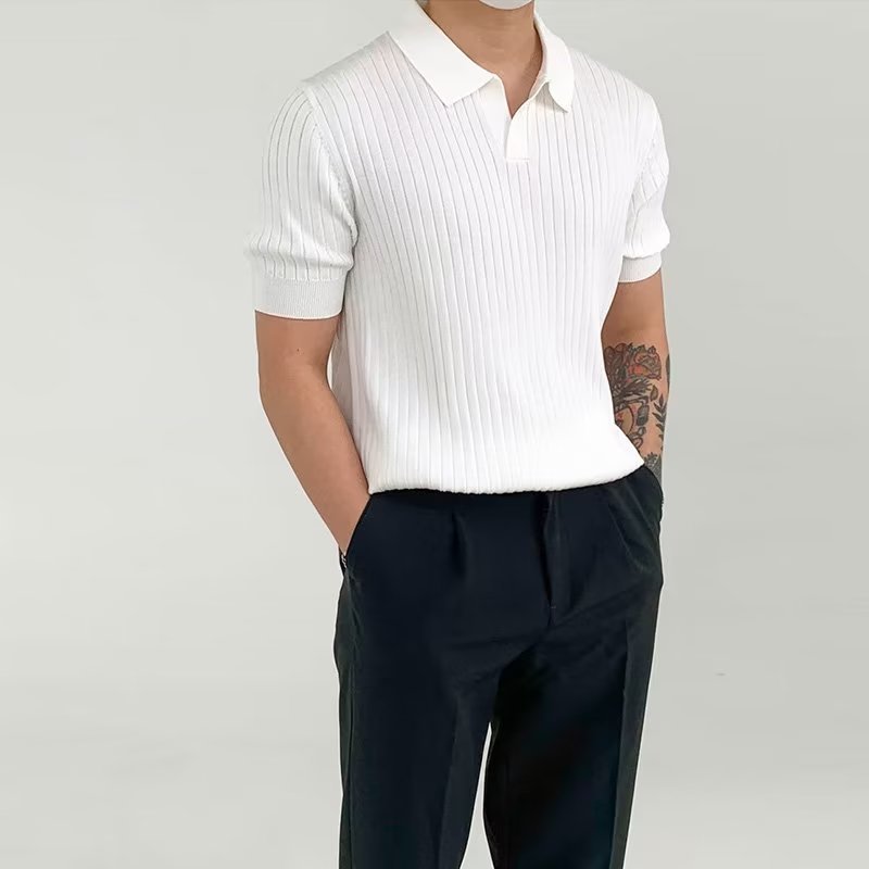Maglia polo da uomo Valstrend in tessuto solido con maniche corte, stile casual e colorato, elegante e confortevole.