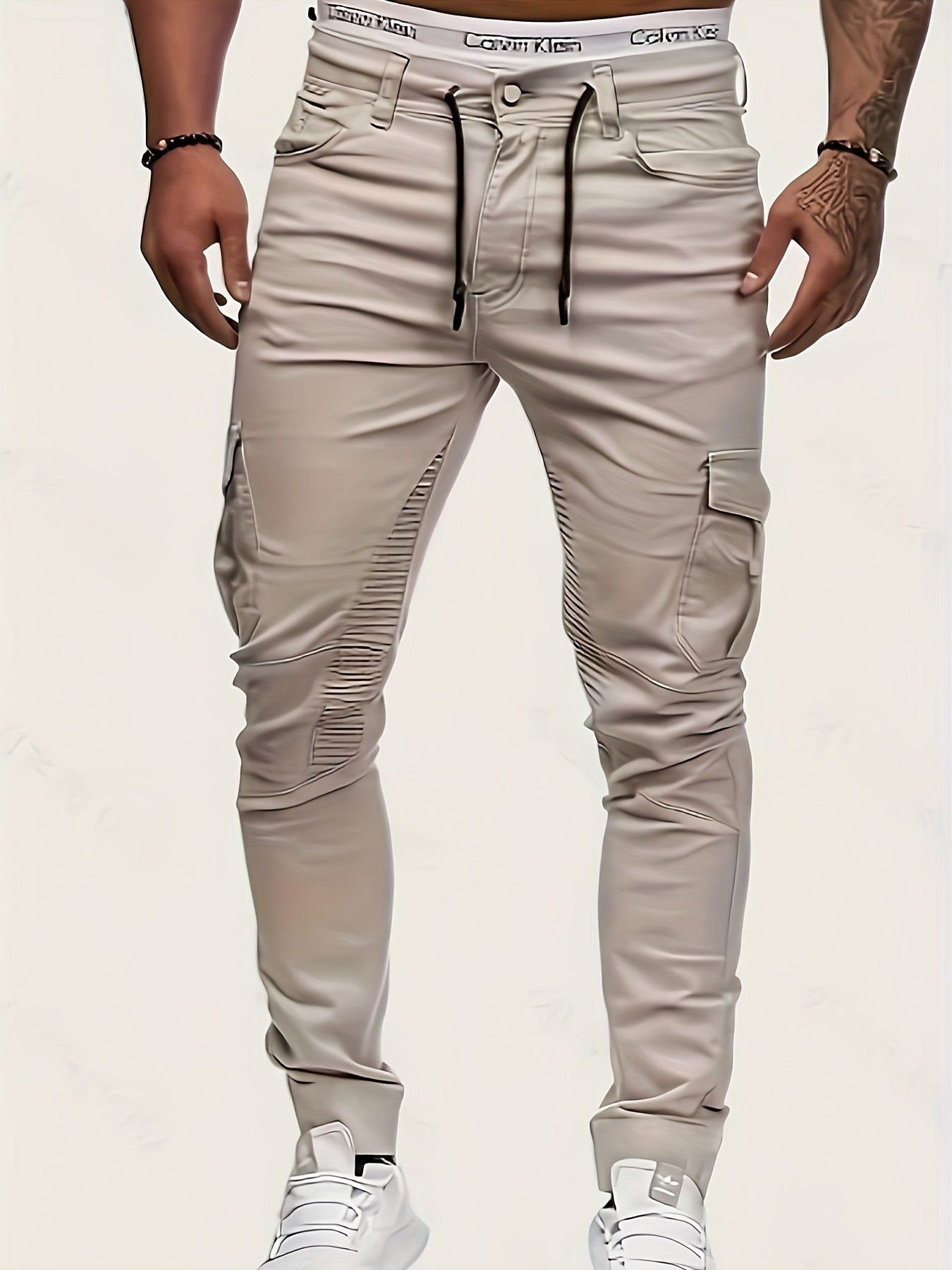 Jeans uomo slim fit in denim elastic, con tasche multiple, colore blu, adatti per tutte le stagioni, lavabili in lavatrice.