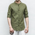 Camicia da uomo in lino a maniche lunghe Valstrend, stile casual, tessuto leggero e traspirante, colore naturale.