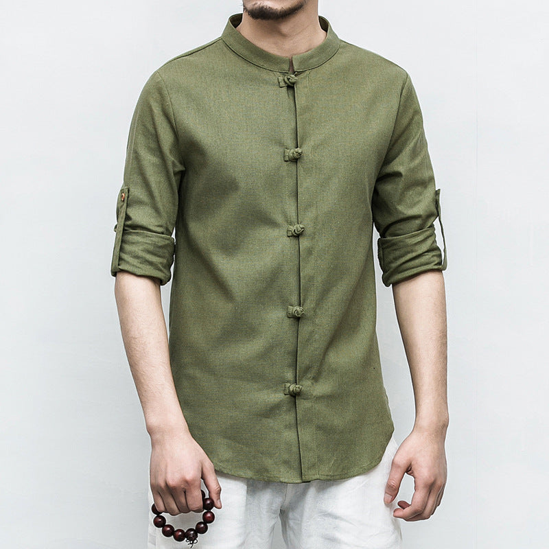 Camicia da uomo in lino a maniche lunghe Valstrend, stile casual, tessuto leggero e traspirante, colore naturale.